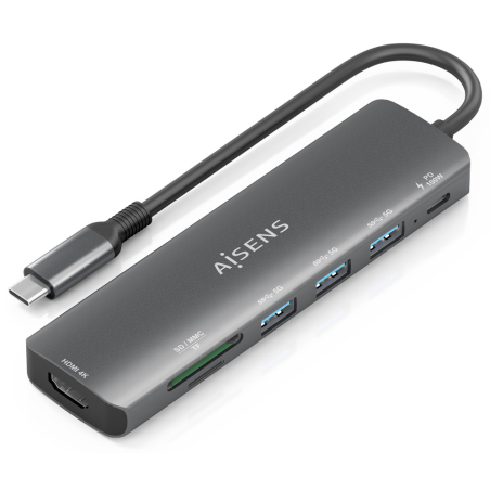 AISENS ASUC-7P025-GR base para portátil y replicador de puertos Alámbr