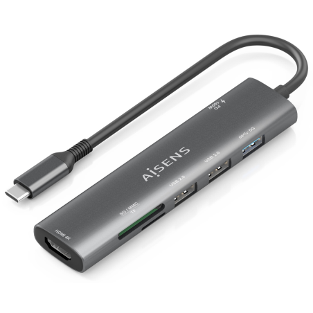 AISENS USB-C Dock 7 en 1, USB-C A, 1x HDMI, 2x USB-A USB2.0, 1x USB-A 