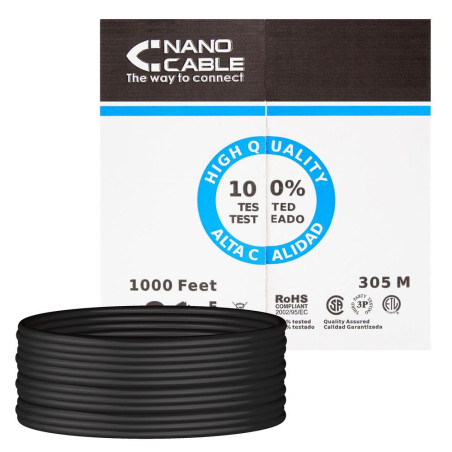 Bobina cable red utp cat5e rj45 nanocable 305m rigido - awg24 - exteri