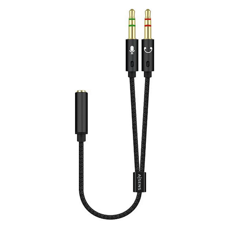 AISENS Cable Adaptador Audio Jack 3.5 4pines/H-2xjack 3.5 3pines/M, Negro, 25cm