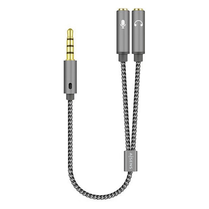 AISENS Cable Adaptador Audio Jack 3.5 4pines/M-2xjack 3.5 3pines/H, Gris, 25cm