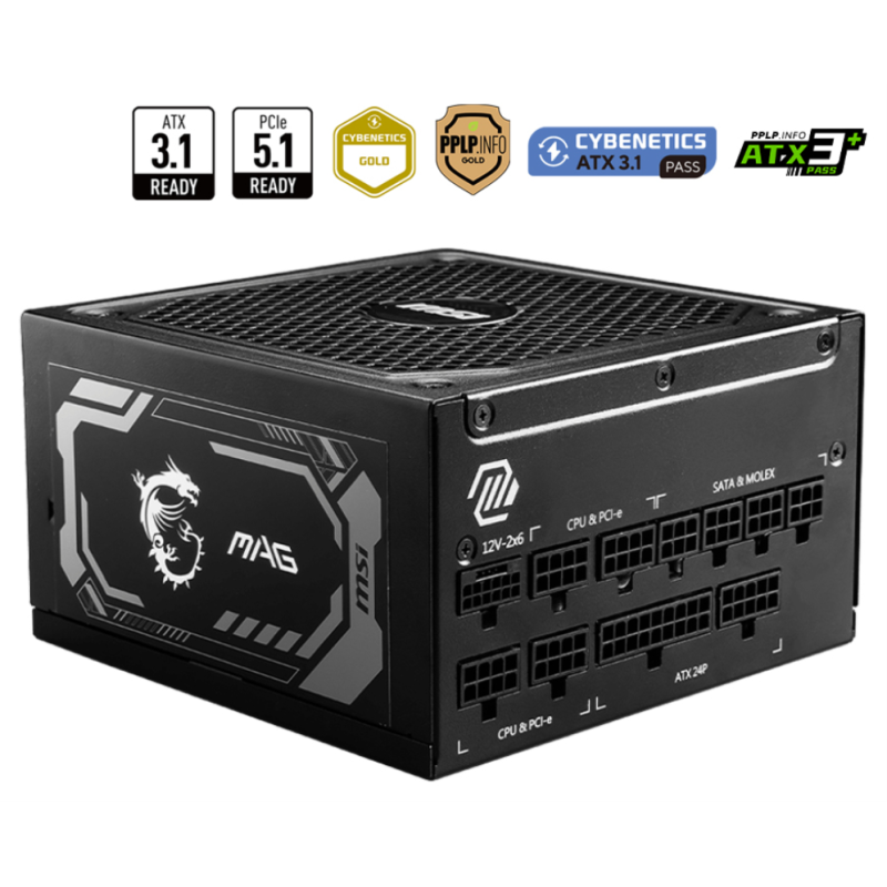 MSI MAG A1250GL PCIE5 unidad de fuente de alimentación 1250 W 24-pin ATX ATX Negro