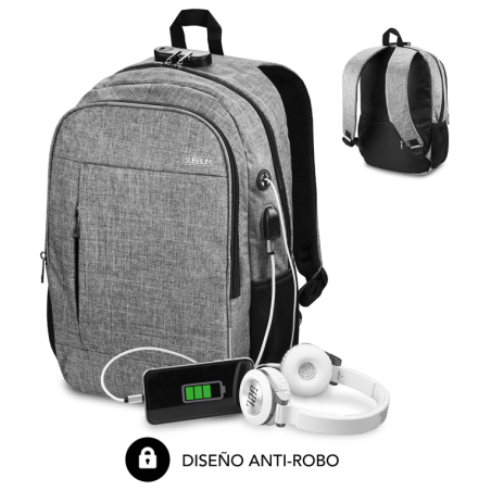 SUBBLIM Mochila para Portátil Urban Lock Backpack 16 Grey
