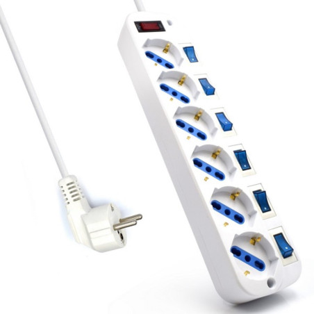 Regleta ewent con 6 tomas shucko con interruptor individual y 5 metros