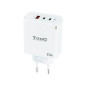 Cargador de pared tooq triple 2xusb - c + usb a blanco 65w gan