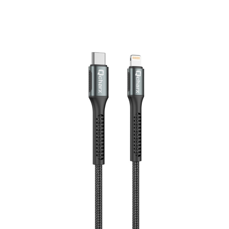 Cable qcharx prague tipo c a lightning 3a 20w - 1 m - aleación de aluminio negro cable trenzado suave