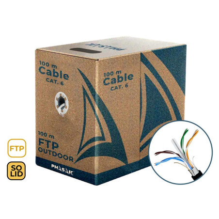 Bobina de cable de red exterior cca sólido en caja ftp cat. 6 100 metr