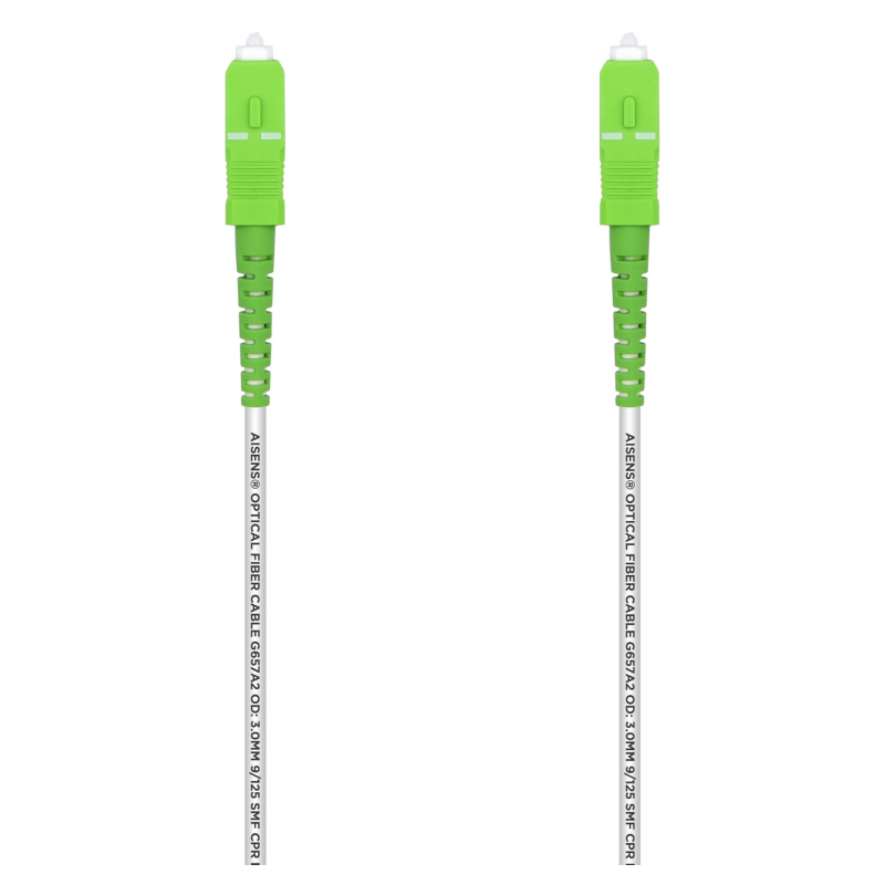 AISENS Cable Fibra Óptica Latiguillo G657A2 3.0 9/125 SMF Simplex CPR DCA LSZH, SC/APC-SC/APC, Blanco, 2.0 m