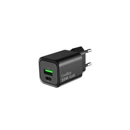 CARGADOR PARED/VIAJE 3.0 GaN USB-C/PD + USB-A 25W BLANCO COOLBOX