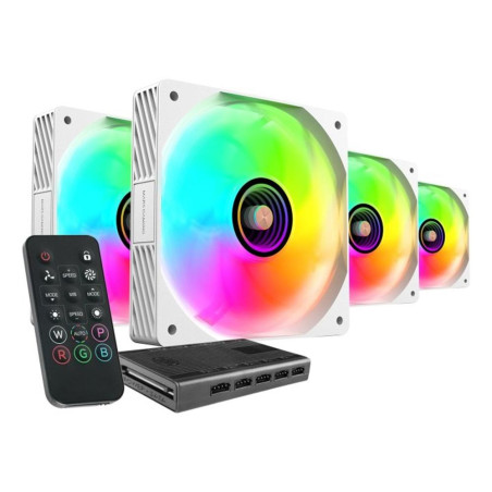 Ventilador caja mars gaming mf3dprokit argb 4x 120mm blanco + hub rf r