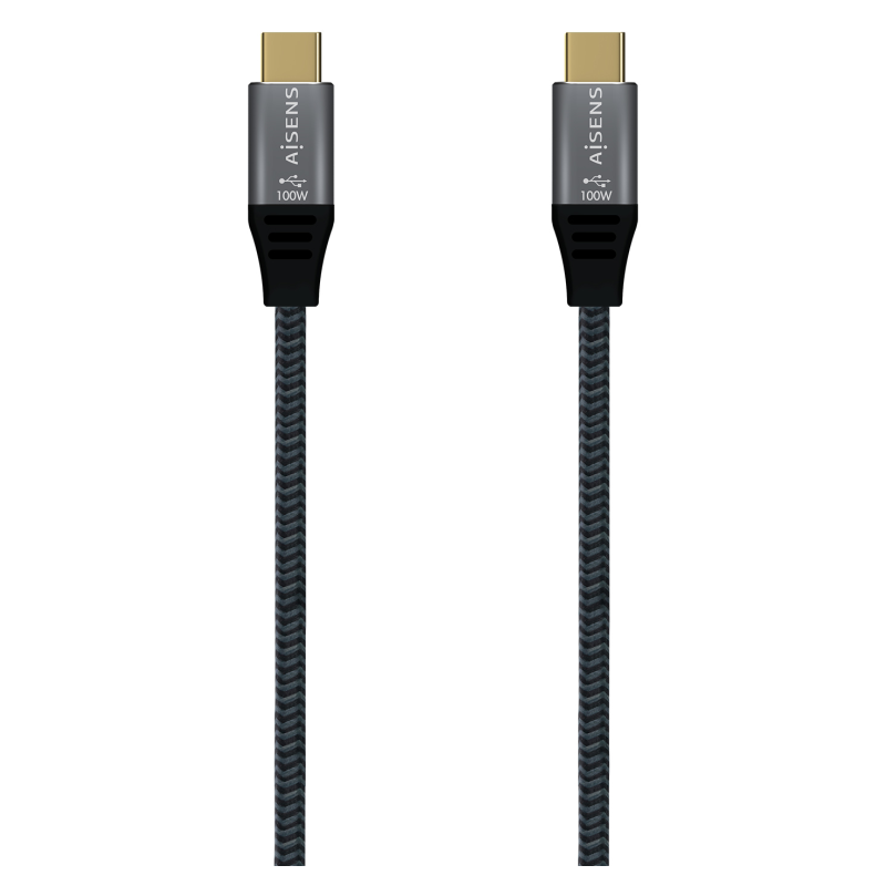 AISENS Cable USB 2.0 Aluminio 5A 100W E-Mark, USB-C/M-USB-C/M, Gris, 1.0M