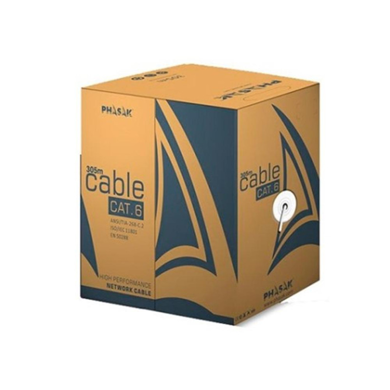 Bobina cable red solido phasak utp cat.6 awg23 cca 305m gris phr 6302