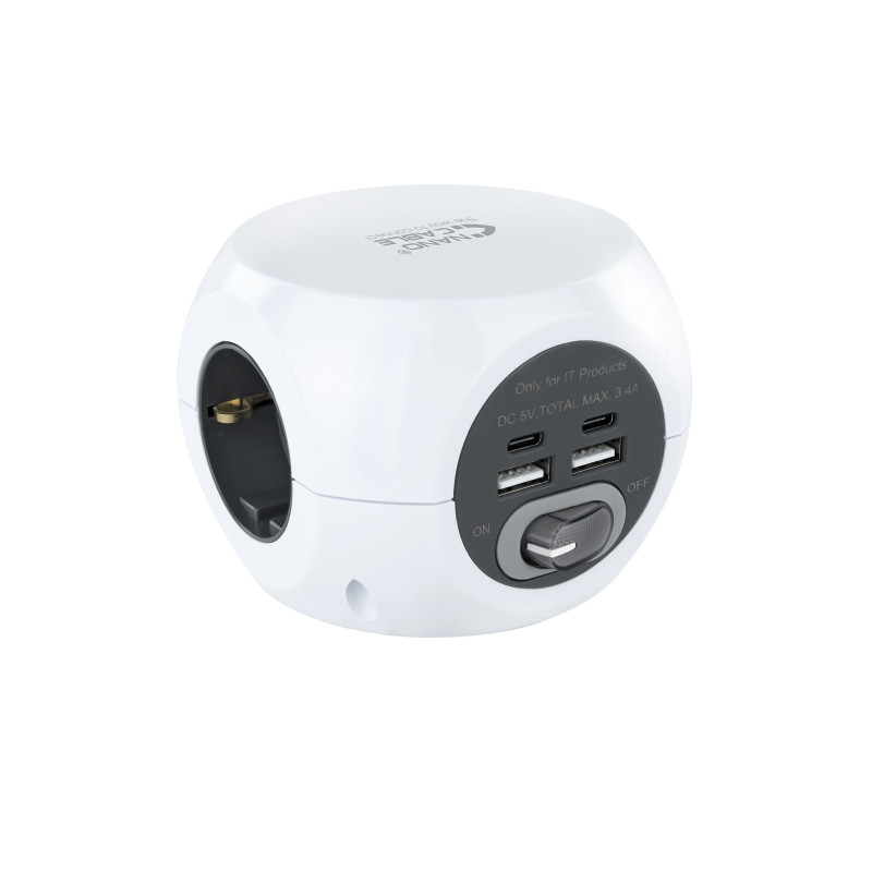 Regleta base de enchufes nanocable 3tomas shucko 2 puertos usb 3 puertos usb c cable 1.4m