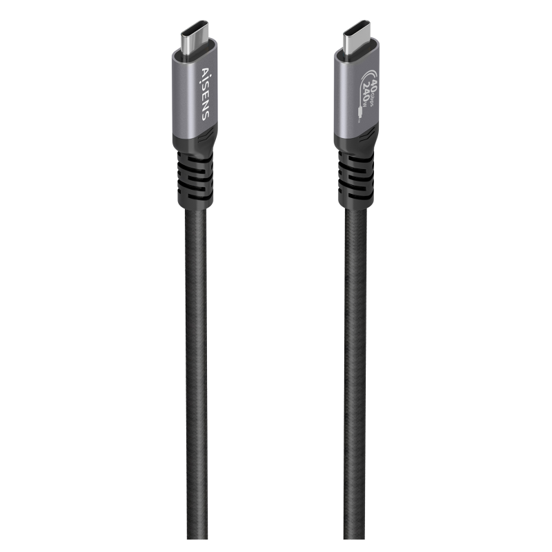 AISENS Cable USB4 Gen3x2 Aluminio 40Gbps 8K@60Hz 5A 48V 240W E-Mark, Tipo USB-C/M-USB-C/M, Negro, 1.0m
