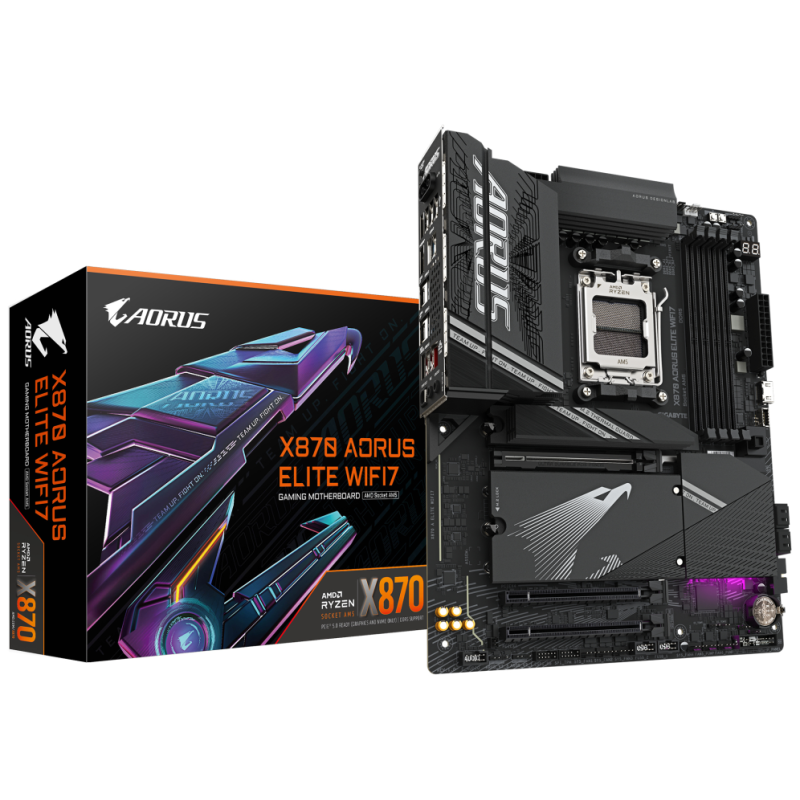 GIGABYTE X870 AORUS ELITE WIFI7 Placa Base - Compatible con CPUs AMD Ryzen 9000, 16+2+2 fases VRM, hasta 8000MHz DDR5 (OC), 3xPC