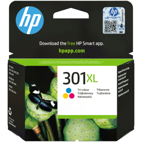 HP Cartucho de tinta original 301XL de alta capacidad Tri-color