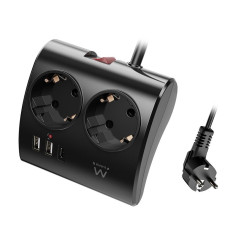 Regleta ewent 2 tomas shucko 2 puertos usb tipo a 1 puerto usb tipo c 