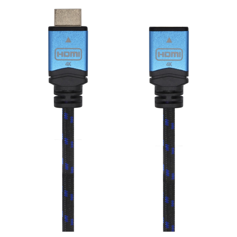 AISENS Cable HDMI V2.0 Prolongador Premium Alta Velocidad / HEC 4K@60Hz 18Gbps, A/M-A/H, Negro/Azul, 2.0m