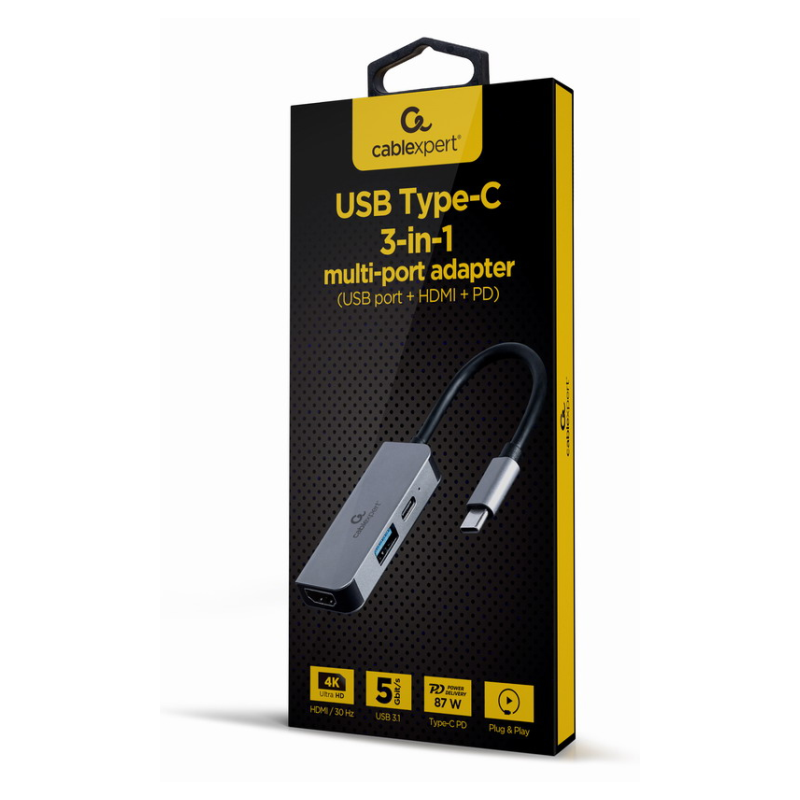 Gembird A-CM-COMBO3-02 base para portátil y replicador de puertos Alámbrico USB 3.2 Gen 1 (3.1 Gen 1) Type-C Plata