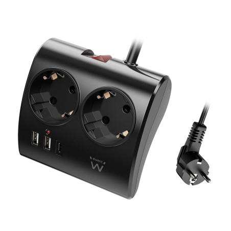 Regleta ewent 2 tomas shucko 2 puertos usb tipo a 1 puerto usb tipo c 