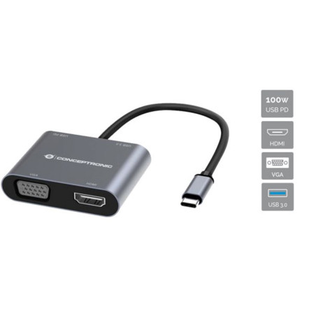 Hub usb tipo c conceptronic donn16g 1 x hdmi - 1 x vga - 1 x usb tipo 