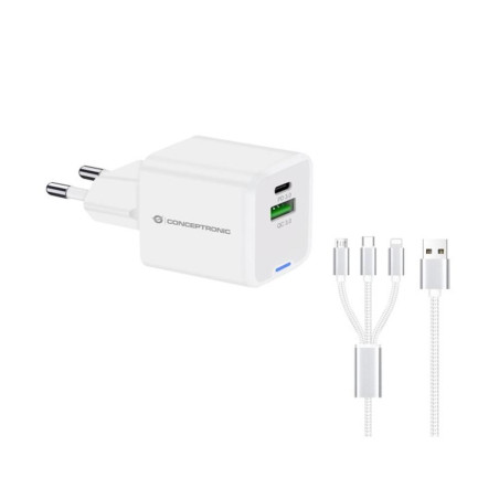 Cargador de pared conceptronic althea16w 33w + cable usb 3.0 3 en 1 bl