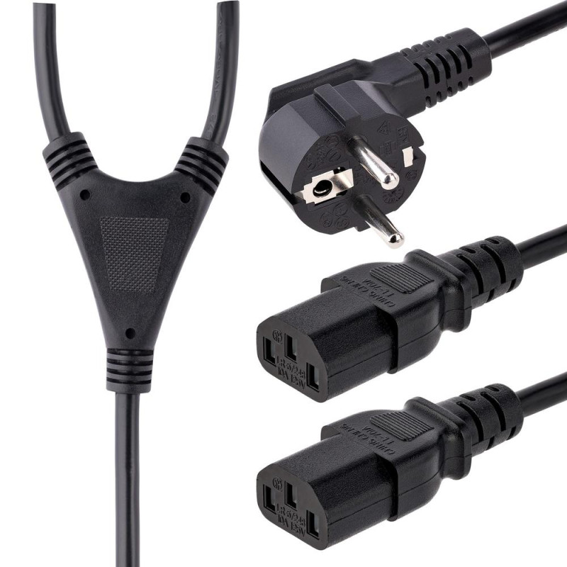 Cable schuko a 2x c13 startech 2m - macho - hembra - negro