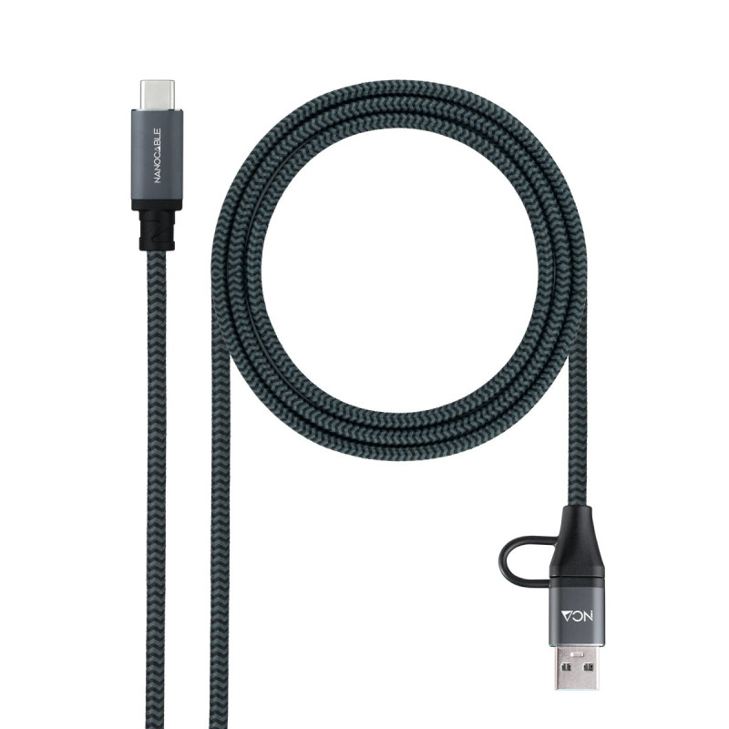 CABLE USB 3.2 GEN2x2 20Gbps 5A 100W, USB-C+USB-A/M a USB-C/M 3 M NEGRO NANOCABLE