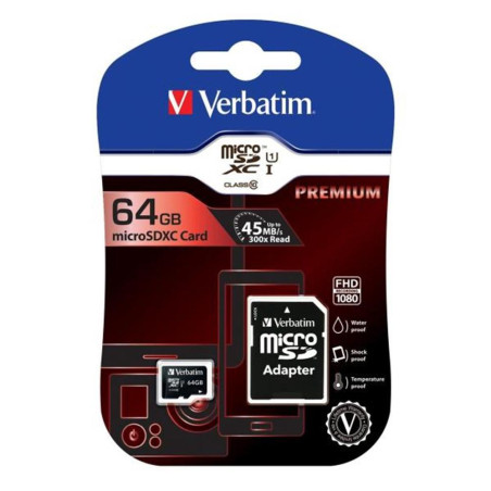 Tarjeta memoria micro sd verbatim 64gb c10 + adaptador