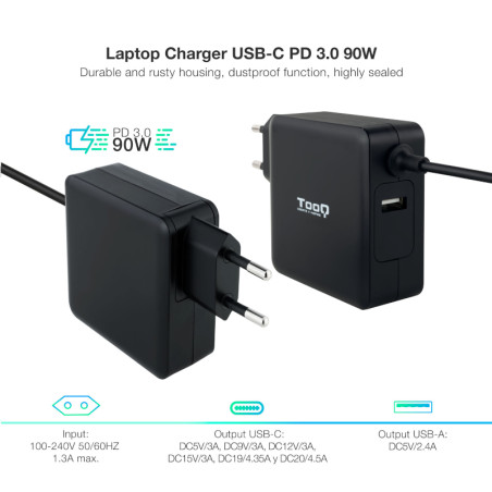 Tooq Cargador portátil conector USB-C 90W