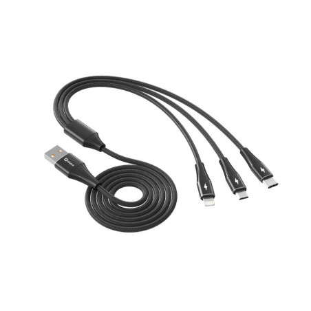 Cable triple qcharx napoli usb a lightning + tipo c + micro 3a - 1.2 m