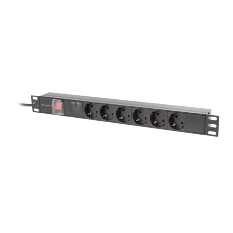 Lanberg PDU-06F-0200-BK unidad de distribución de energía (PDU) 6 salidas AC 1U Negro