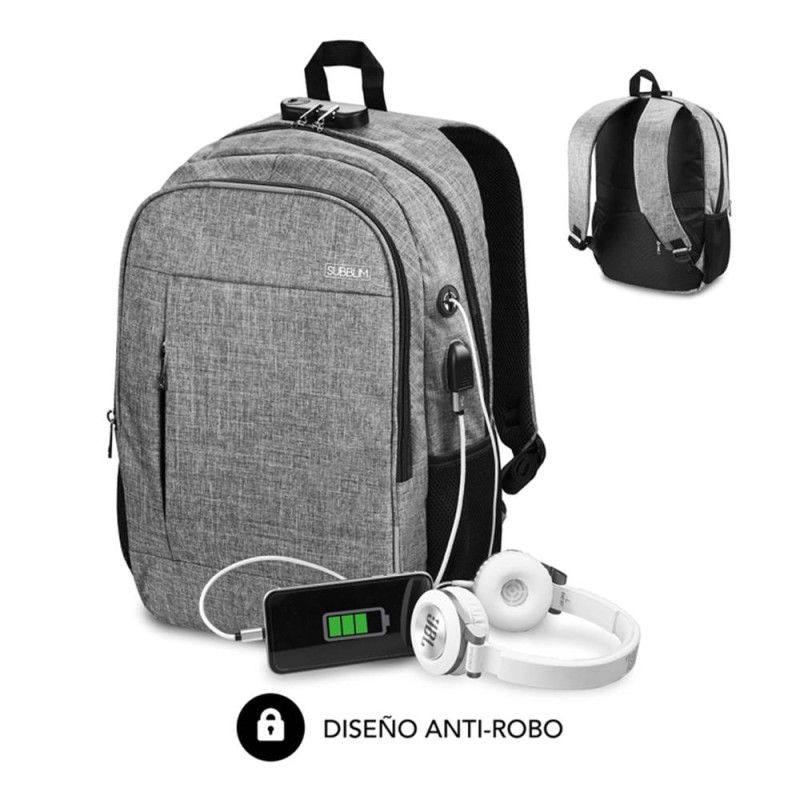 Mochila subblim urban lock para portatil 16 pulgadas gris