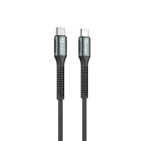 Cable qcharx prague tipo c a tipo c 3a 100w - 1 m - aleación de aluminio negro cable trenzado suave