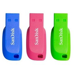 Memoria usb 2.0 sandisk 32gb cruzer blade pack 3 azul - verde - rosa