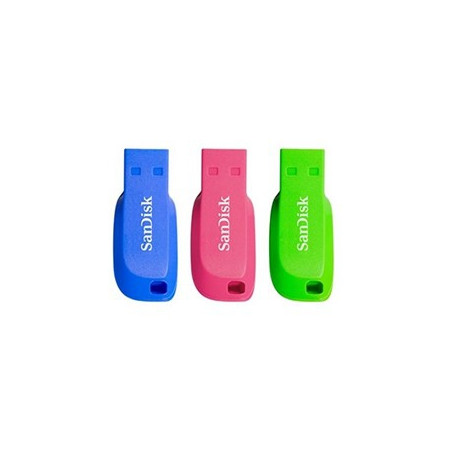 Memoria usb 2.0 sandisk 32gb cruzer blade pack 3 azul - verde - rosa