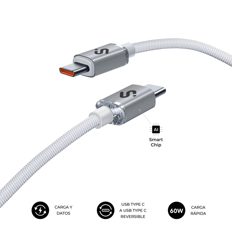 CABLE OPTIMUS 60W USB-C/USB-C 1 M BLANCO SUBBLIM