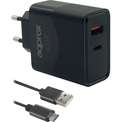 CARGADOR USB DE VIAJE/PARED 1xUSB/USB-C + CABLE USB-A A USB-C 45W NEGR