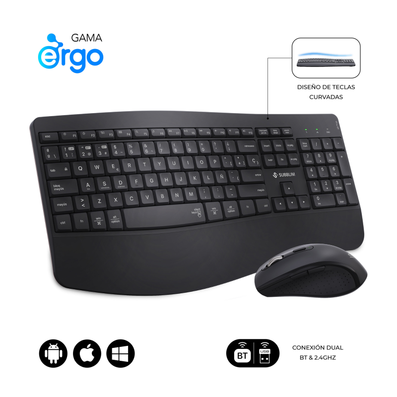 SUBBLIM SUBKBC-DCOPW2 teclado Ratón incluido Hogar / Oficina RF Wireless + Bluetooth QWERTY Español Negro
