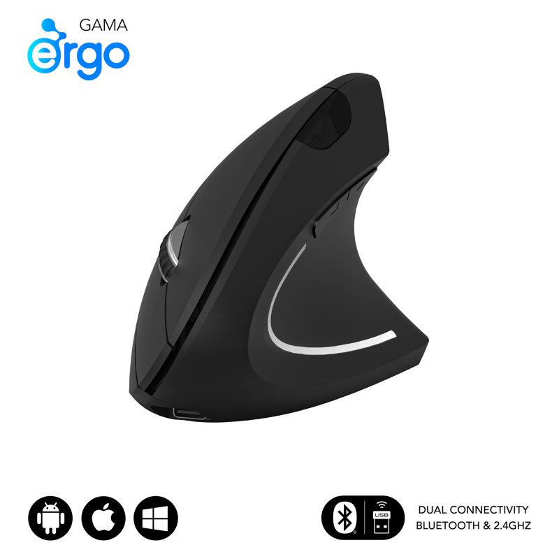 SUBBLIM RATON OPTICO DUAL GLIDE VERTICAL ERGO DUAL BATERIA NEGRO ratón Universal mano derecha Bluetooth + USB Type-A Óptico 1600