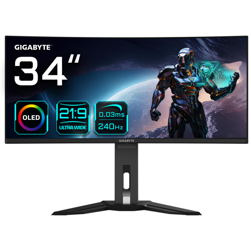 GIGABYTE Monitor de juegos curvo OLED WQHD MO34WQC2 de 34 - 3440 x 1440, 240Hz, 0.03ms, KVM, 250 cd/m², FreeSync Premium Pro, Di