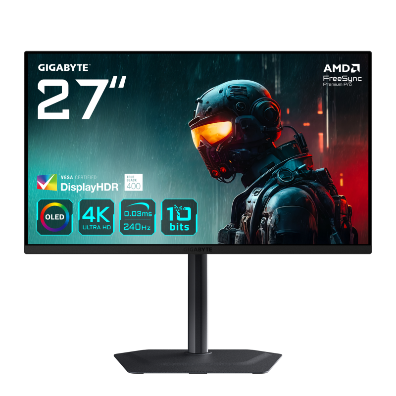 GIGABYTE MO27U2 OLED 4K UHD Gaming Monitor - 3840 x 2160, 240Hz, 0,03 ms, 1000 cd/m², Display HDR True Black 400, HDMI 2.1, Disp