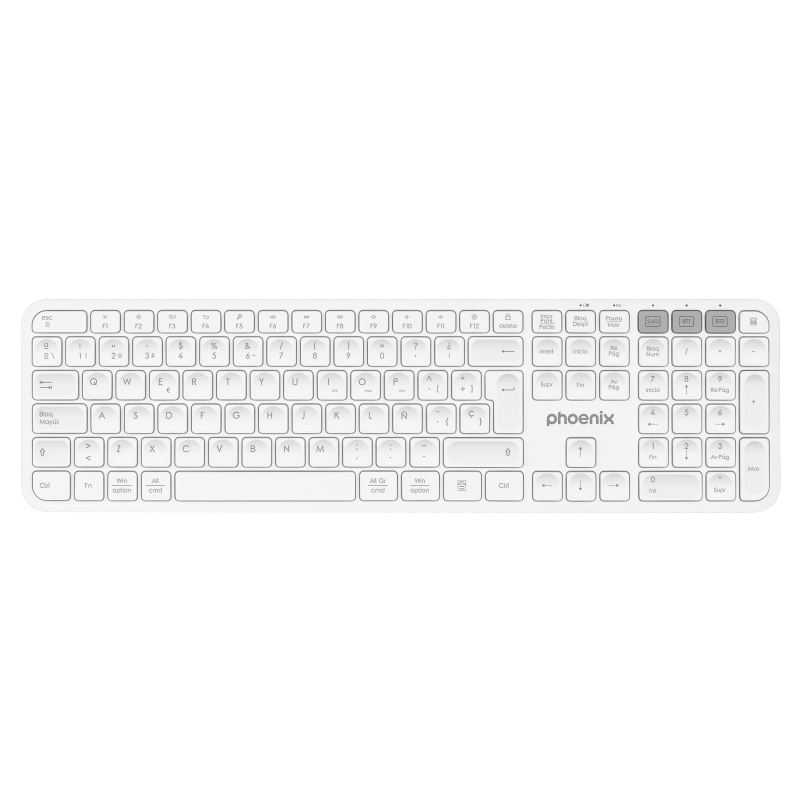 Teclado inalámbrico multidispositivo phoenix k300 blueooth dual y 2.4ghz blanco