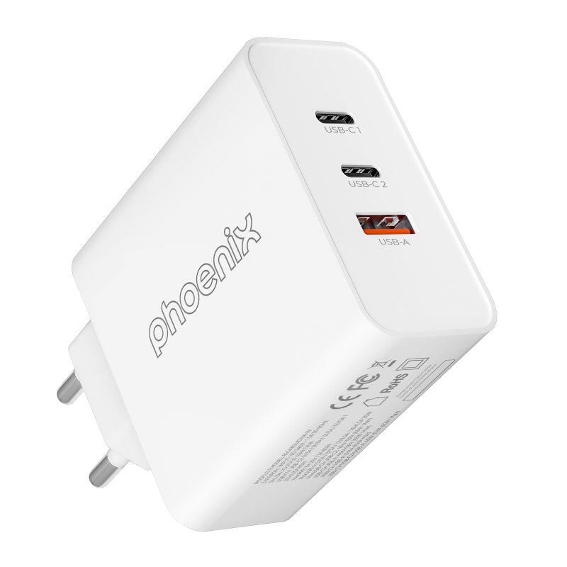 Cargador tipo c 65w gan phoenix universal para portatil tablet o smartphone carga rapida