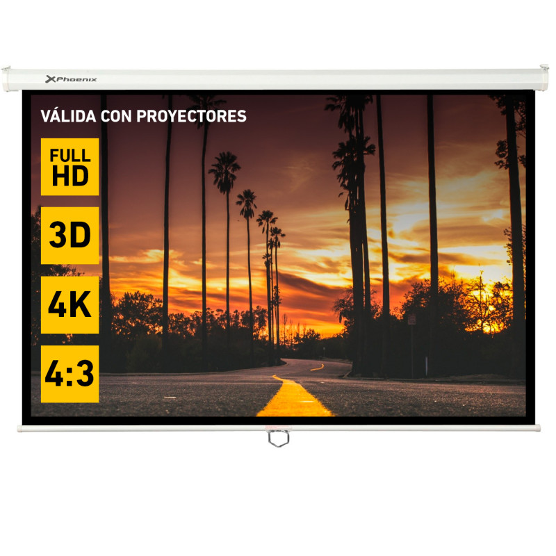 Pantalla manual videoproyector pared y techo phoenix 100´´ ratio 4:3 - 16:9 2m x 1.5m posicion ajustable - carcasa blanca - tela