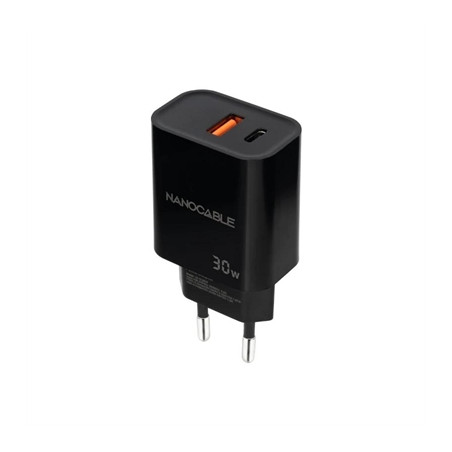 Cargador nanocable usb - c - pd+usb - a - qc 30w negro