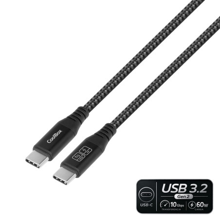 CABLE TRENZADO USB-C/USB-C 3.2 Gen2 + CARGA RAPIDA 1.2 M NEGRO COOLBOX